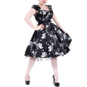 Black & white, floral, cap sleeve, pinup dress